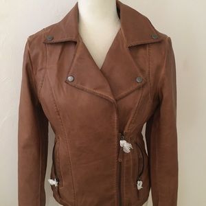Brown Faux Leather Moro Jacket Size Small